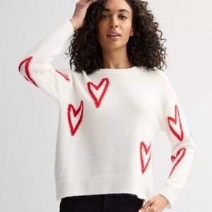 🆕♥️ Workshop Republic White Heart Knit Sweater Oversized Red Heart Print 3X Look